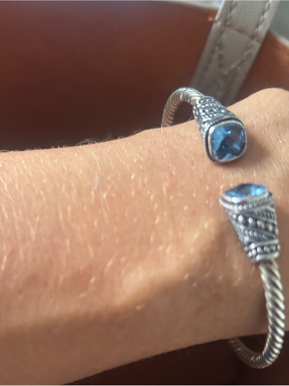 Silver and Blue Gemstone Open Cuff Bracelet - Picture 6 of 6